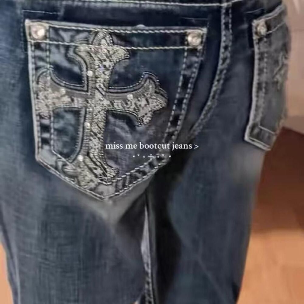 Miss Me blue bootcut jeans with rhinestone cross design - Picture 2 of 8